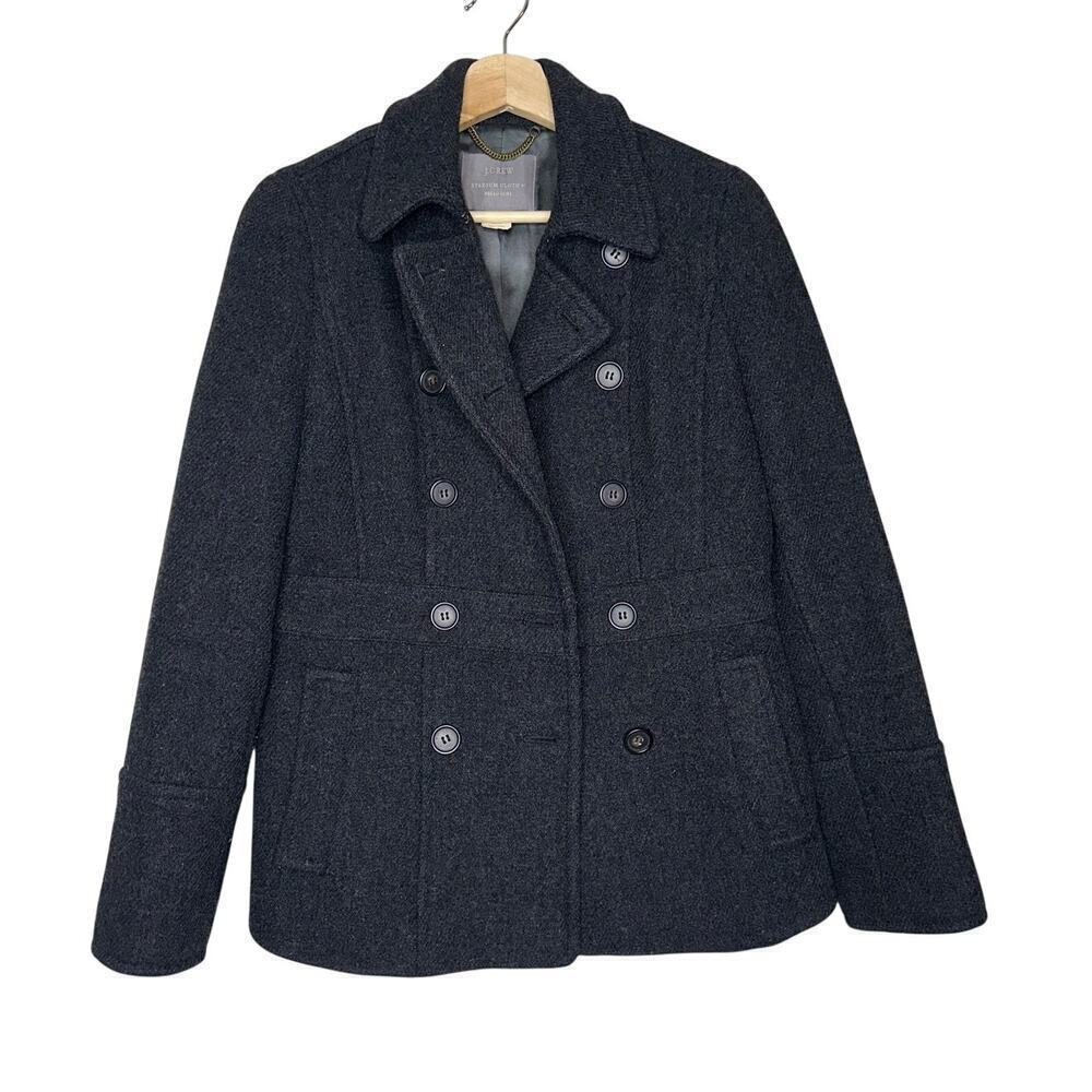 J. Crew Stadium Cloth Double Breasted Pea Coat Dark Gray Size US 2 Pockets